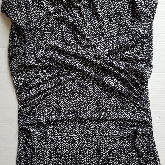 Vince Camuto blouse stretchy pull over black and white stripes clingy ruched top - Picture 14 of 15